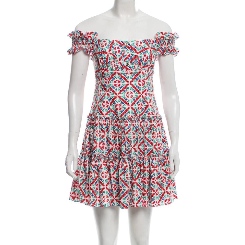 Caroline Constas Maria Square Neck Tiered Ruffle Off Shoulder Mini Dress Resort - Picture 3 of 16